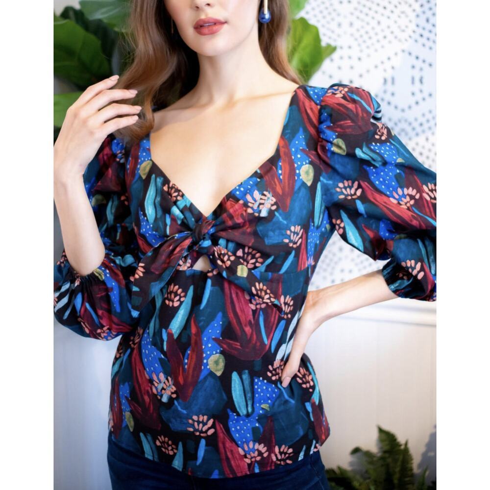 Anthropologie X Eva Franco Tropical Sweetheart Puff Sleeve Blouse Size 6